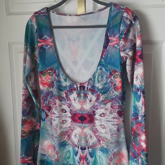 ASOS bodycon midi dress Soft & psychedelic kaleidoscope print open back - Picture 7 of 9